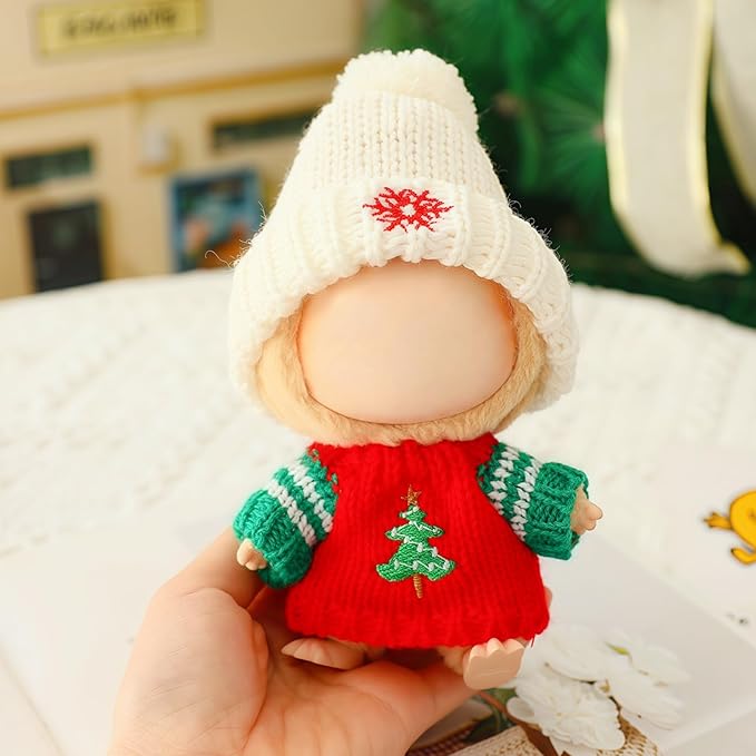Christmas Clothes for Lu bubu 17cm Dolls(No Doll) Accessories Stylish Kawaii Festive Christmas Tree Sweater Outfit Set 2 Pieces Suitable for 17cm Doll , Xmas Doll Clothing Set Replacement