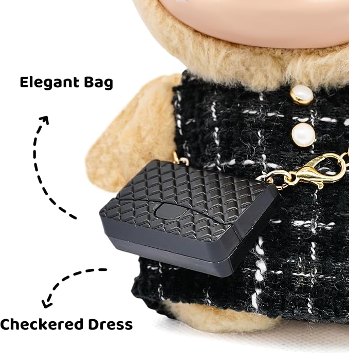 Doll Clothes for 17cm Dolls, Premium Handmade with Luxury Chic Style Set 3 Piece Set Including a Hat, Clothes and Black Bag - High-End Dolls Accessories for Play & Display for Play & Display