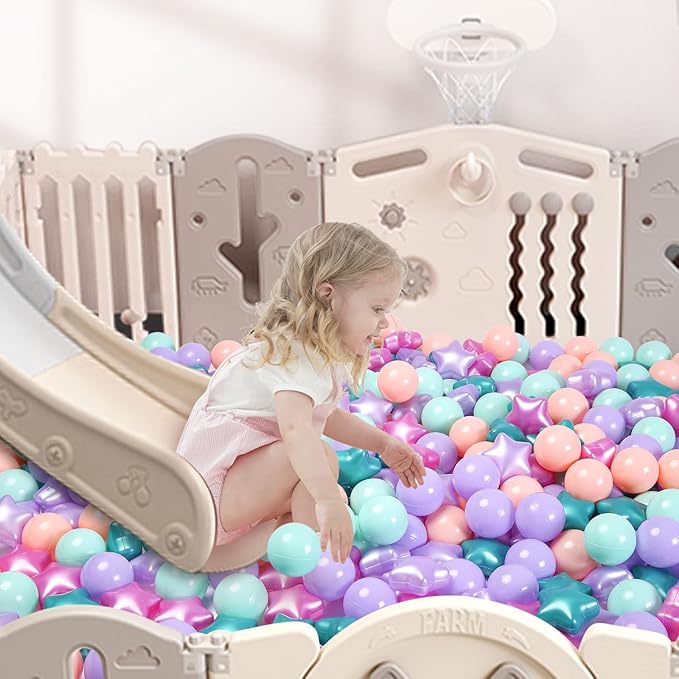 TRENDPLAY Star Ball Pit Balls for Toddlers -50 100 200 Count Star Balls Different Shapes, Non-Toxic Plastic Balls for Safe Play, Boys Girls Festival Party Decoration