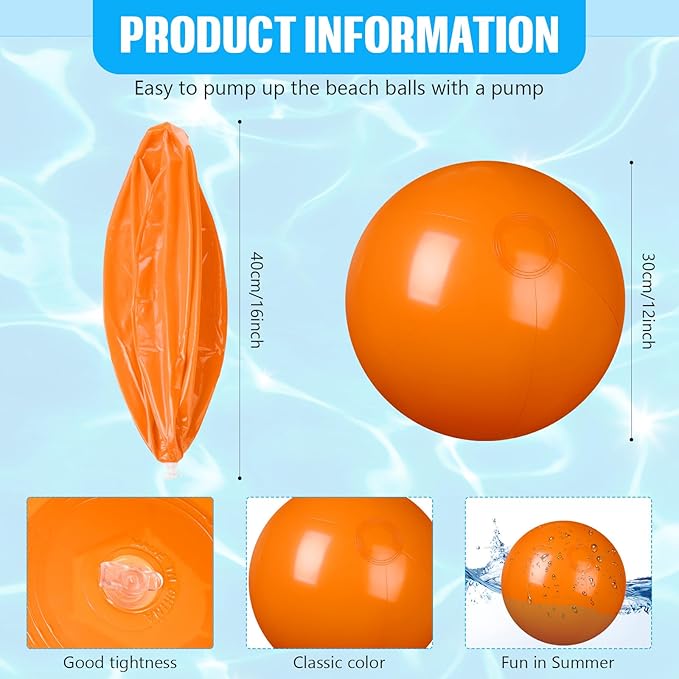 8 Pcs 12 Inch Solid Red Beach Balls Inflatable Beach Ball Bulk Large Blow up Pool Game Toys