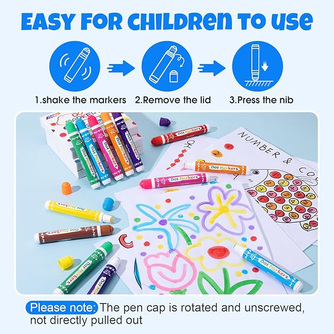 FUMILE 16PCS Dot Markers for Toddlers 1-3,2 Pack 8 Colors Bingo Daubers for kids,Non-Toxic and Washable Bingo Dot Markers for Art and Craft.Dot Paints for kids Drawing Coloring Supplies