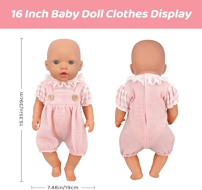 UNICORN ELEMENT 6 Sets 14-18 Inch Baby Doll Clothes, 16 Inch Doll Outfit for 43cm Reborn Dolls, Total 15 Pcs Doll Accessories Doll Clothes and Accessories for 18 Inch Girl Dolls