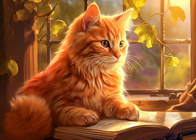 1000 Piece Puzzle for Adults Window Cat Puzzles 1000 Pieces Reading Cat Jigsaw Puzzles 1000 Pieces Cute Kitten Puzzle Cozy Retreat Puzzles for Adults Seniors Teens Challenging Gift