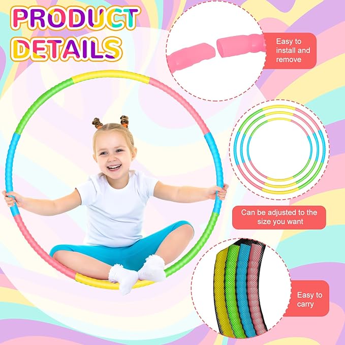Sratte 12 Pcs Toy Hoop for Kid - Detachable & Adjustable Colored Hoop Exercise Ring Plastic Circle for Kid, Teen, Gymnastics, Dog Agility Equipment, Require Self Assembly (Fresh Color, 32 Inch)