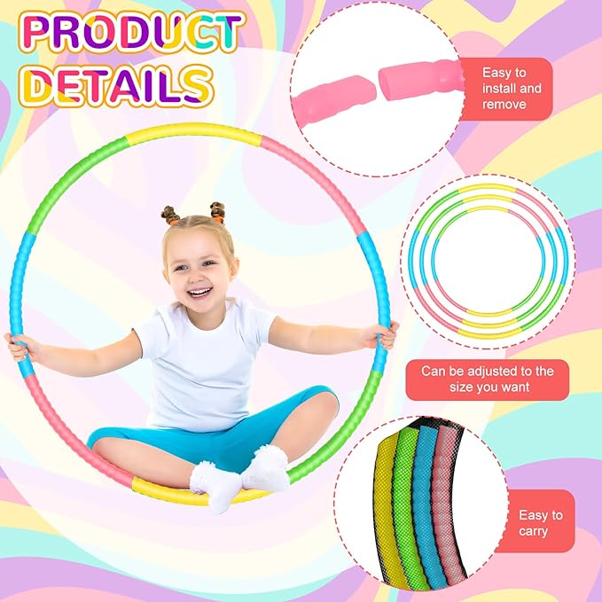 Libima 16 Pcs Toy Color Hoop for Kids, Detachable Adjustable Light Weight Plastic Colored Hoops Toy Circles for Party Games, Dance, Dog Agility