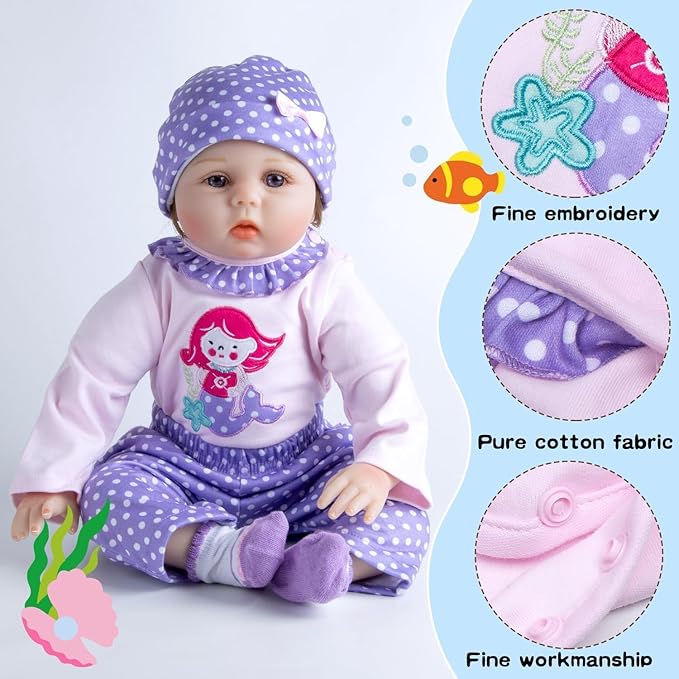 8 Pcs Reborn Baby Doll Clothes Girl Pink Accessories Set for 17-22 Inch Reborn Doll Clothes with Diaper Bag Kids Purple Gift Set