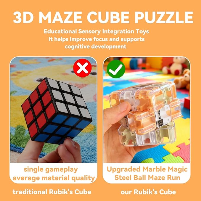 Large Labyrinth 3D Puzzles Maze Cube - Engaging Brain Teaser - 3D Maze Ball, Rubik Race Game, Improve Spatial Recognition, Relieve Stress Toy Gifts for Easter