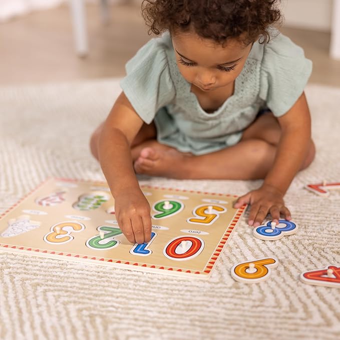 Melissa & Doug Lift & See Numbers Wooden Peg Puzzle - 10 Pieces Number Puzzles for Toddlers and Kids Ages 1+ - FSC-Certified Materials