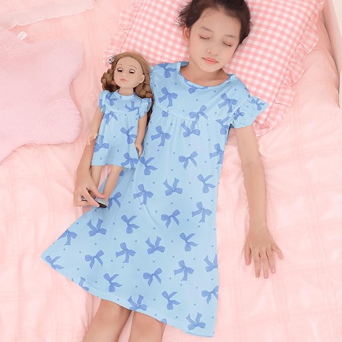 ICOSY Matching Doll & Girls Nightgowns Clothes Girls Pajamas Sleepwear Outfit for Kids and 18" Girl Doll