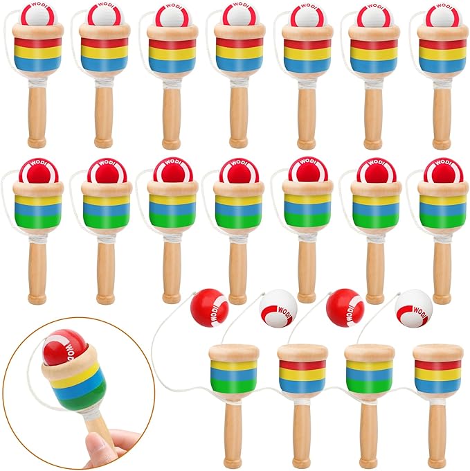 18 Packs Wooden Catch Ball, Retro Paddle Ball with String Toys for Kids & Adults, Hand Eye Coordination Cup and Ball Game for Outdoor Beach Lawn Party Favors, Family Fun & Education Supplies