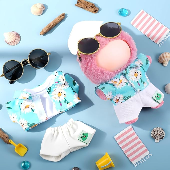 Simgoing 4 Pcs 17cm Dolls Hawaii Outfit Set Summer Floral Shirt Shorts White Vest and Mini Sunglasses Vacation Style Doll Clothes with Accessories Beach Apparel for 17cm Dolls(Summer Daisy Style)