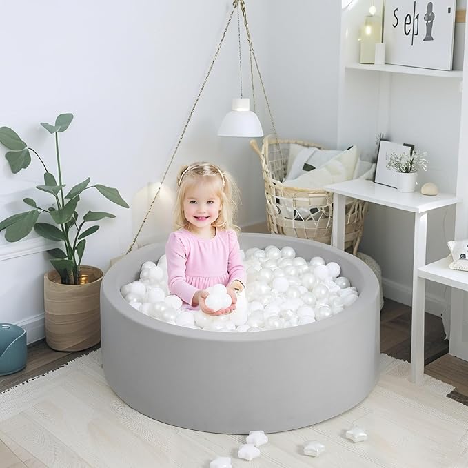 GOGOSO Ball Pit Balls for Toddler, Baby Plastic Playballs Kids Soft Pastel Pelotas Non-Toxic BPA-Free, Pearl White+White Star Balls,100 Balls