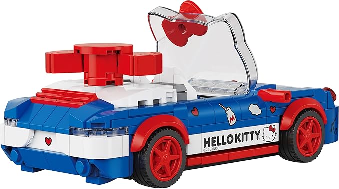 Brickcraft Officially Licensed Sanrio Hello Kitty Convertible Car Building Set, 294-Piece Multicolor Brick Kit with Detailed Character Face, Sticker Sheet Included