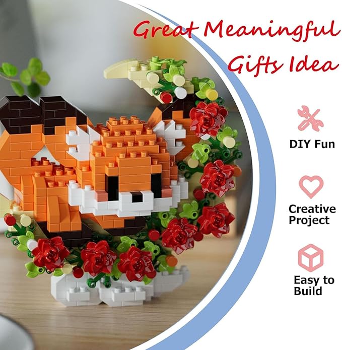 2 Packs Animals Micro Building Block - Fox & Pig, Cute Building Block Set Animals for Goodie Bags Stuffer, Fox & Pig & Rose on The Moon, Classroom Favor