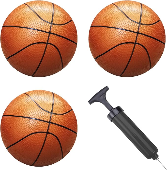 ABAJI Mini 3 Pack 5 inch Toy Basketballs Ball Pump Needle Rubber Material Mini Hoop Toddlers Kids Teenagers Swimming Pool Indoors Outdoors