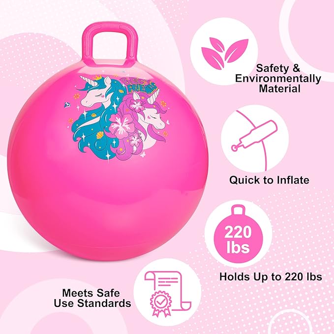ZOOJOY Hopper Ball 2 Pack, 18 in Bouncy Ball with Handle for Kids, Unicorn & Dinosaur Girls Boys Toys Indoor Outdoor, Best Easter Basket Stuffers Gifts for 3 4 5 6 7 8 Yr Old Active Play Toys