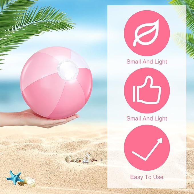 Realspring 12 Pcs Pastel Inflatable Beach Balls Kids Bulk Stripe Jumbo Big Beach Balls Pool Floating Toy for Adult Water Game Baby Shower Birthday Summer Swimming Party (Pink and White,10 Inch)