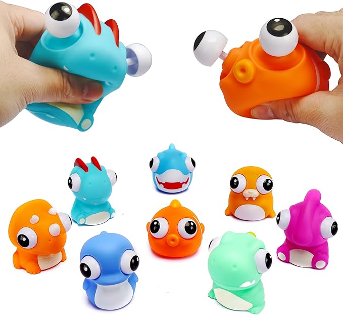 8 Pcs Animal Squeeze Toys with Pop Out Eyes Eye Popping Stress Relief Toy Balls Fun Fidget Gagdets for Kids Birthday Party Favors