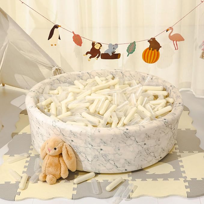STARBOLO Ball Pit Balls for Toddlers - Pack of 100 Balls 5.12inches Long Balls Crush Proof Plastic Toy Balls for Toddlers Ball Pits, Ball Pit Play Tent, Baby Pool Water Toys(Beige Clear)
