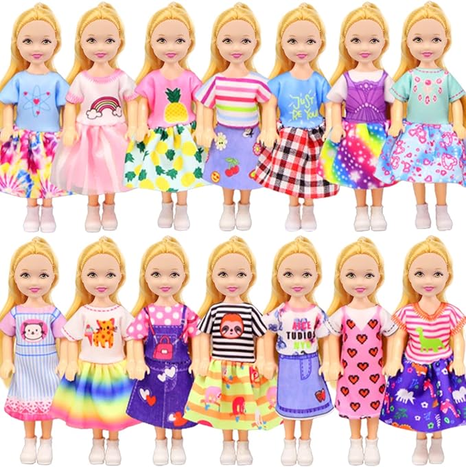 ZITA ELEMENT 16 Pcs 5.3 Inch - 6 Inch Girl Doll Clothes and Accessories - 3 Dresses, 3 Swimsuits, 2 Shoes, 5 Outfits Hangers, 1 Skateboard, 1 Glasses and 1 Toy Dog