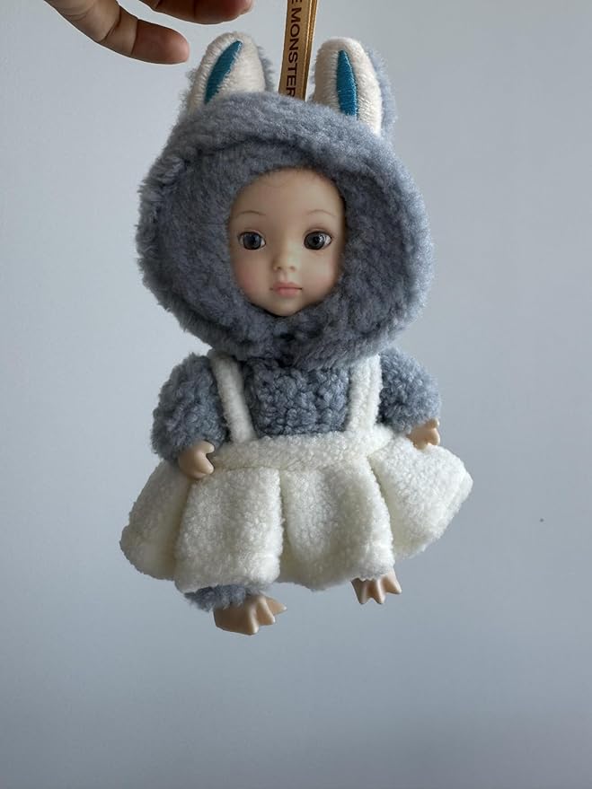 Clothes for 6.7" / 17cm Doll – Premium LABUBU Pink Overalls Outfit with Miniature Accessories (Doll Not Included)