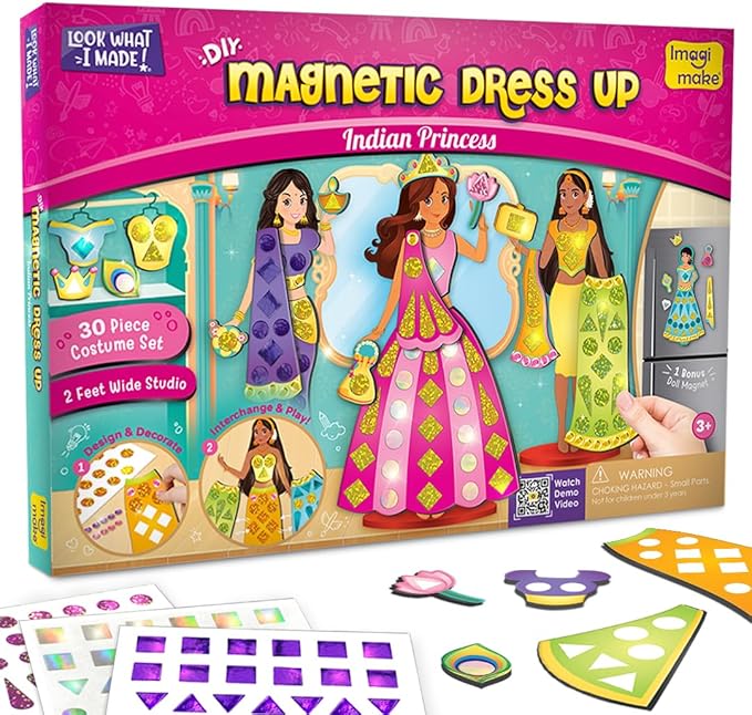 Imagimake DIY Magnetic Dress-Up Indian Princess | Pretend Play Toys for Kids | 30 Magnetic Dresses & Accessories | Interchange & Create Unlimited Outfits | Birthday Gift for 3,4,5,6,7,8 Year Old Girl