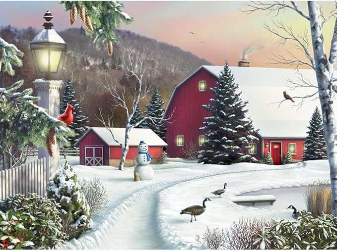 Bits and Pieces – 1000 Piece Jigsaw Puzzle for Adults – in The Still Light of Dawn - Snowy Barn with Birds, Winter Landscape Jigsaw Puzzle - by Artist Alan Giana, Completed Puzzle Size: 20" x 27"