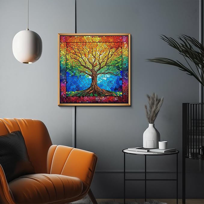 PICKFORU Stained Glass Puzzles for Adults 1000 Pieces and up, Mosaic Tree of Life Puzzle Unique Rainbow Puzzles, Colorful Difficult Jigsaw Puzzles for Adults
