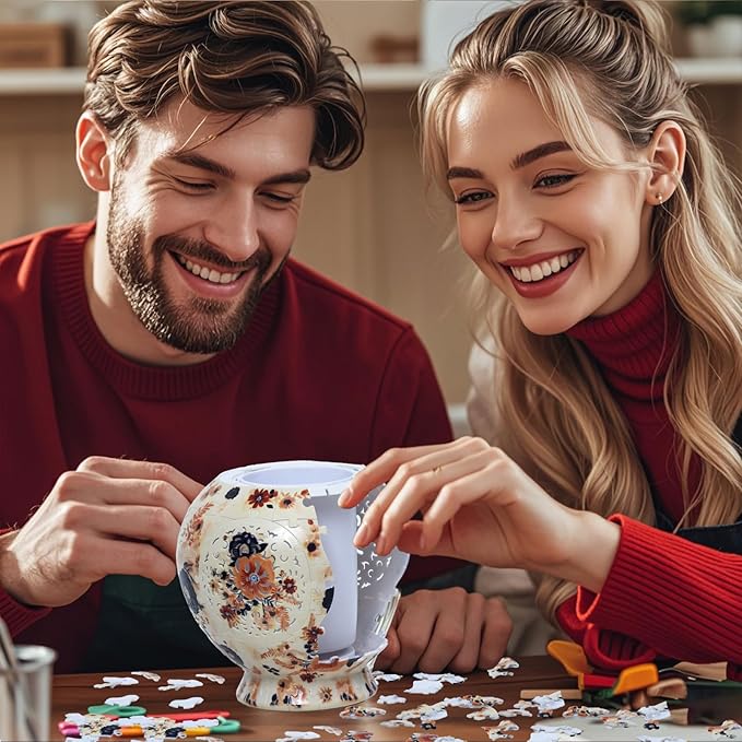 3D Puzzle Vase for Adults with LED Light, 200 Curved Pieces DIY Flower Vase Craft Kit, Creative Jigsaw Art Project Home Décor Centerpiece (C- Petaluxe Vase)