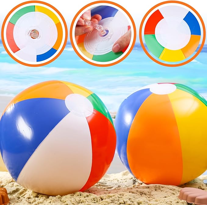 3 otters 4Pack 16Inch Beach Balls, Inflatabl Rainbow Swimming Pool Toys for Summer Water Games, Beach Party Favors