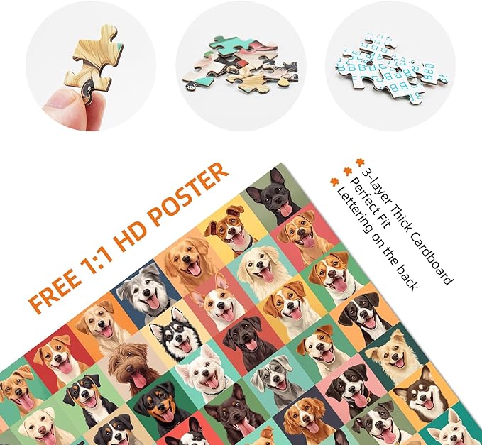 1000 Pieces Jigsaw Puzzles for Adults - Vibrant Dog Faces - Fun and Challenging Dog Puzzle for Family and Friends - Challenging Puzzle Perfect for Game Nights (19.7x27.6 in)
