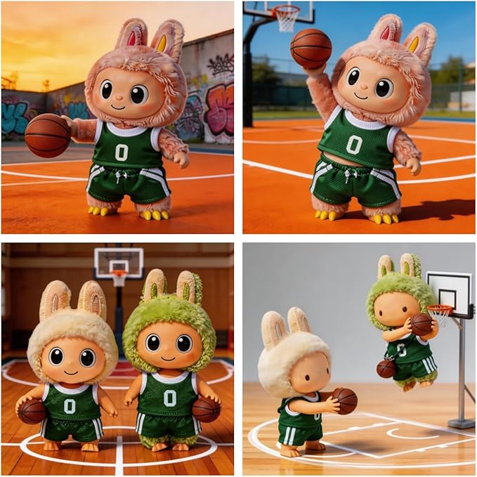 Sports-Themed Basketball Football 3-Piece Sets/Clothes for LABUBU 17cm Doll/17cm Dolls Clothing Accessories(No Dolls )/ (NO.0 - Green)