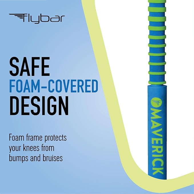 Flybar Maverick 2.0 Foam Pogo Stick for Kids Ages 5 and Up, 40 to 80 Pounds, Outdoor Kids Toys, Pogo Stick for Boys and Girls, Rubber Grip, By The Original Pogo Stick Company (Blue/Green)