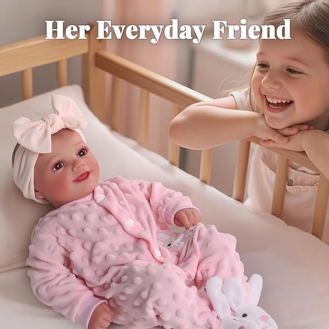 BABESIDE Reborn Baby Dolls Sunny - 17Inch Cute Soft Vinyl Realistic Baby Doll Poseable Smiling Real Life Baby Dolls with Complete Accessories for 3+ Years Old Gifts
