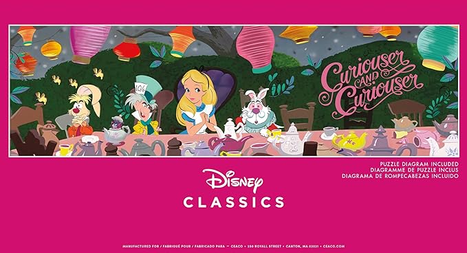Ceaco - Panoramic Series - Disney - Alice in Wonderland, Tea Party - 750 Piece Jigsaw Puzzle for Adults - Challenging Puzzle Perfect for Game Nights - Finished Size is 38.25 x 11.25