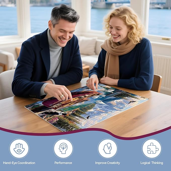 500 Piece Puzzle for Adults – Swan, Cat and Dog on Boat at National Park Lake Nature Jigsaw Puzzle, Challenging Perfect for Game Nights, 20.5 X 15 in