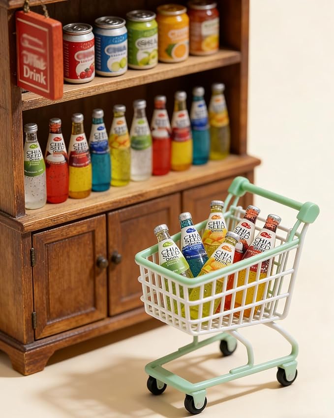 10Pcs 1:12 Scale Miniature Beverage Bottles, Dollhouse Drink Accessories for Mini Bar Kitchen Decor (Ten Bottles of mini - Sized sodas)