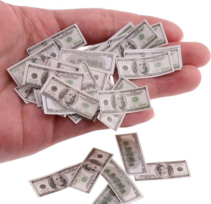 500 Pieces Tiny Money Bills Miniature Money 100 Dollar Bills for 1/6 Scale Miniature Doll Accessories Dollhouse Scene Decor Model,Tiny Collectibles, Mini Props Accessories for Action Figures (Set A)