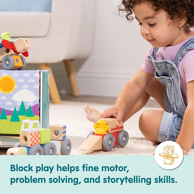Melissa & Doug Blockables™ Vehicles Snap and Play, Mix and Match Connectable Wooden Building Blocks Play Set Toy for Preschool Boys and Girls (54 Pcs)