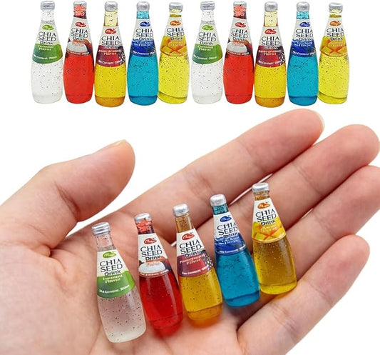 10Pcs 1:12 Scale Miniature Beverage Bottles, Dollhouse Drink Accessories for Mini Bar Kitchen Decor (Ten Bottles of mini - Sized sodas)