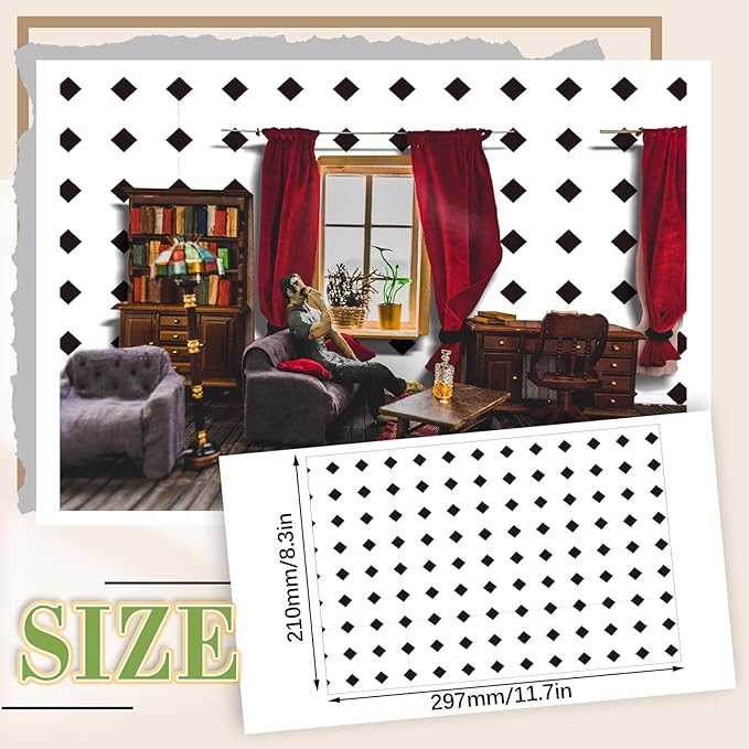 Flutesan 12 Pcs Miniature Dollhouse Wallpaper and Flooring Peel and Stick Mini DIY Self Adhesive Dollhouse Accessories 8.27 x 11.69 Inch (Diamond Shape)
