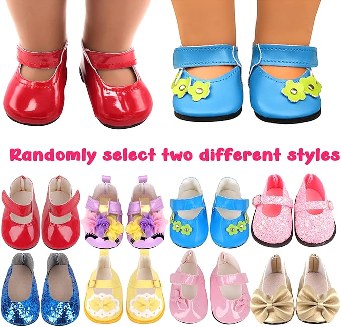 MSYO 18-Inch Doll Clothes & Accessories Kit: 5 Pre-Styled Outfit Sets + 2 Pairs of Shoes (8 Styles Available) - Fashion Dress-Up Play Set for Dolls, Gift for Girls Ages 3-10