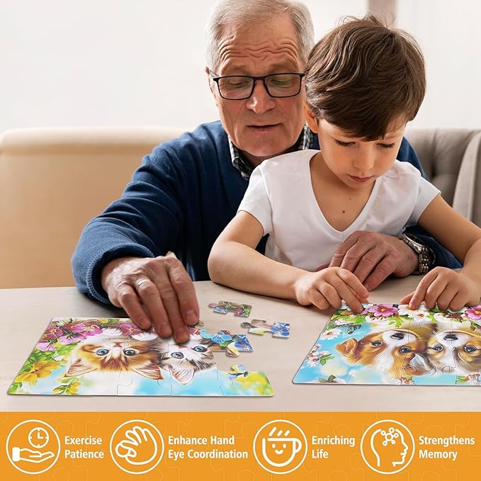 6 Packs 20 Large Piece Puzzles for Seniors with Dementia│Alzheimer’s Puzzles Memory Cognitive Games Easy Jigsaw Puzzles for Elderly Seniors with 6 Storage Bags(Animal)