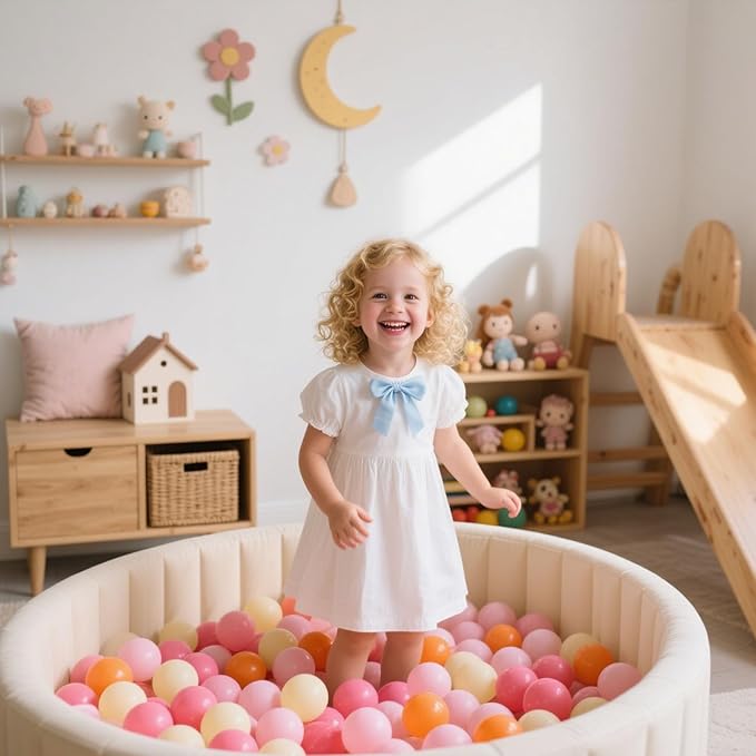 GOGOSO Ball Pit Balls for Toddler, Baby Plastic Playballs Kids Soft Pastel Pelotas Non-Toxic BPA-Free 3pink+Orange+Yellow, 100 Balls