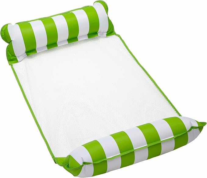 Aqua 4-in-1 Monterey Hammock Pool Float & Water Hammock, Multi-Purpose, Inflatable Pool Floats for Adults, Patented Thick, Non-Stick PVC Material, Lime Green/White Stripe