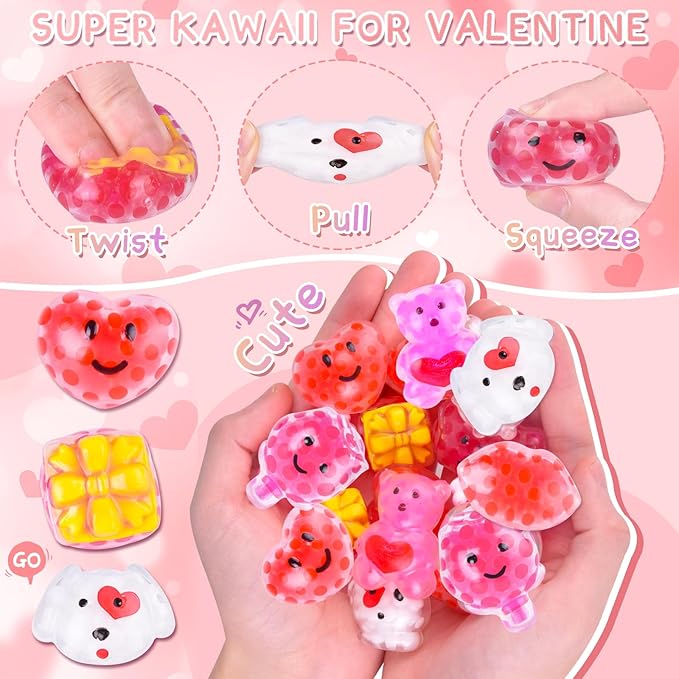 Valentine Day Mochi Squishy Toys for Kids Valentine Party Favors Goodie Bags Fillers Stuffers Squishies Valentine Treats Bags Gifts Squishy Fidget Toys Stress Relief Squeeze Toys Prizes for Kids