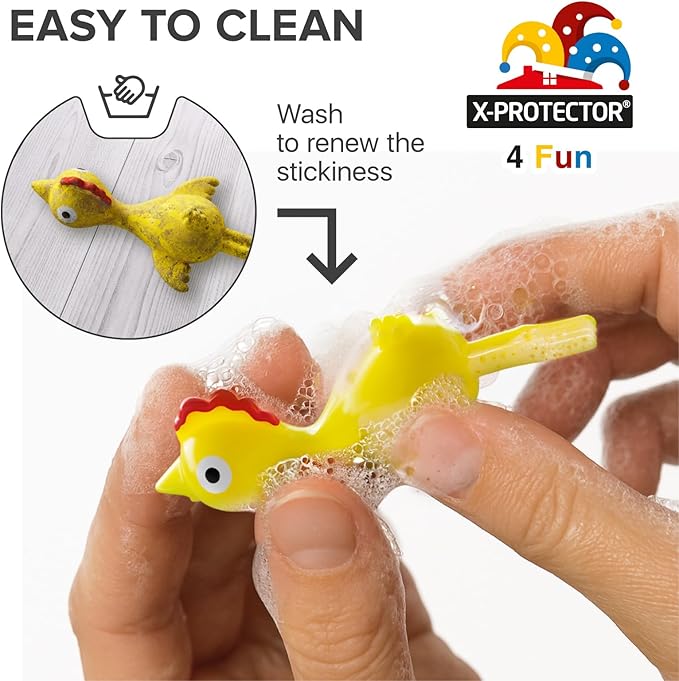 X-Protector Rubber Chicken Slingshot - 12 PCS Pack - Flying Finger Slingshot - Yellow Chicken Flingers Sling Shot Toys for Kids - Funny Adult Pinata Stuffers - Premium Slime for Fingers!