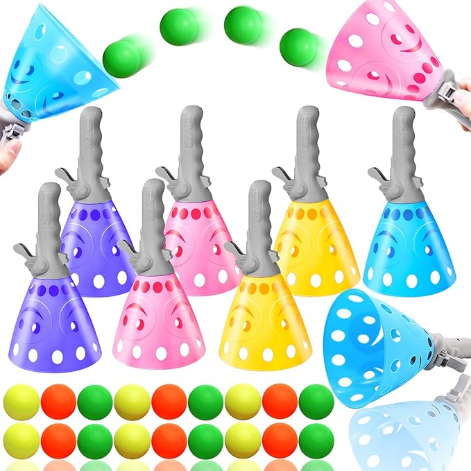 24Pcs Pop-Pass-Catch Ball Game with 8 Catch Launcher Baskets and 16 Balls,Outdoor Indoor Game Activities,Lawn Games Beach Sport Toys for Party Favor,Kids 4 5 6 7 8 9 10+