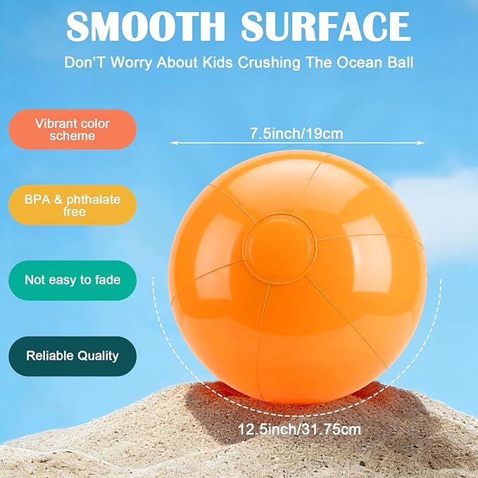 Realspring 24 Pcs Inflatable Beach Balls for Kids Bulk Pastel Solid Color Jumbo Beach Ball Swim Pool Floating Toys Baby Shower Birthday Summer Party Decor(Colorful,12.5 Inch)