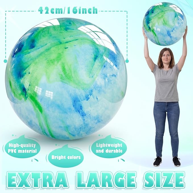 Lewtemi 16 Inch Jumbo Inflatable Playground Ball Marbleized Giant Large Rubber Kickball Four Square Bouncy Balls Giant Beach Dodgeball for Swimming Pool Sports Activities
